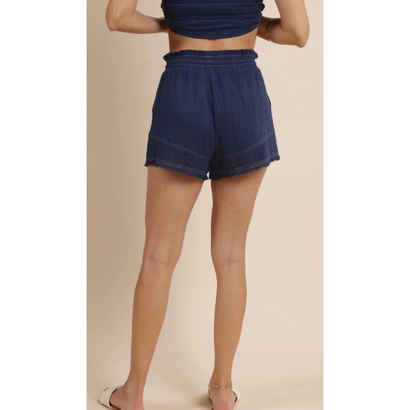 Sage The Label Breezy Lane Women's Drawstring Short Navy Blue Size Medium - Picture 2 of 5